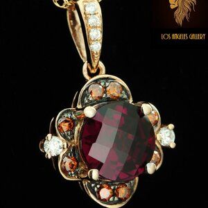 $4450 / Levian EXOTICS / NEW / Rhodolite &Fancy Orange Diamond Necklace / 14K
